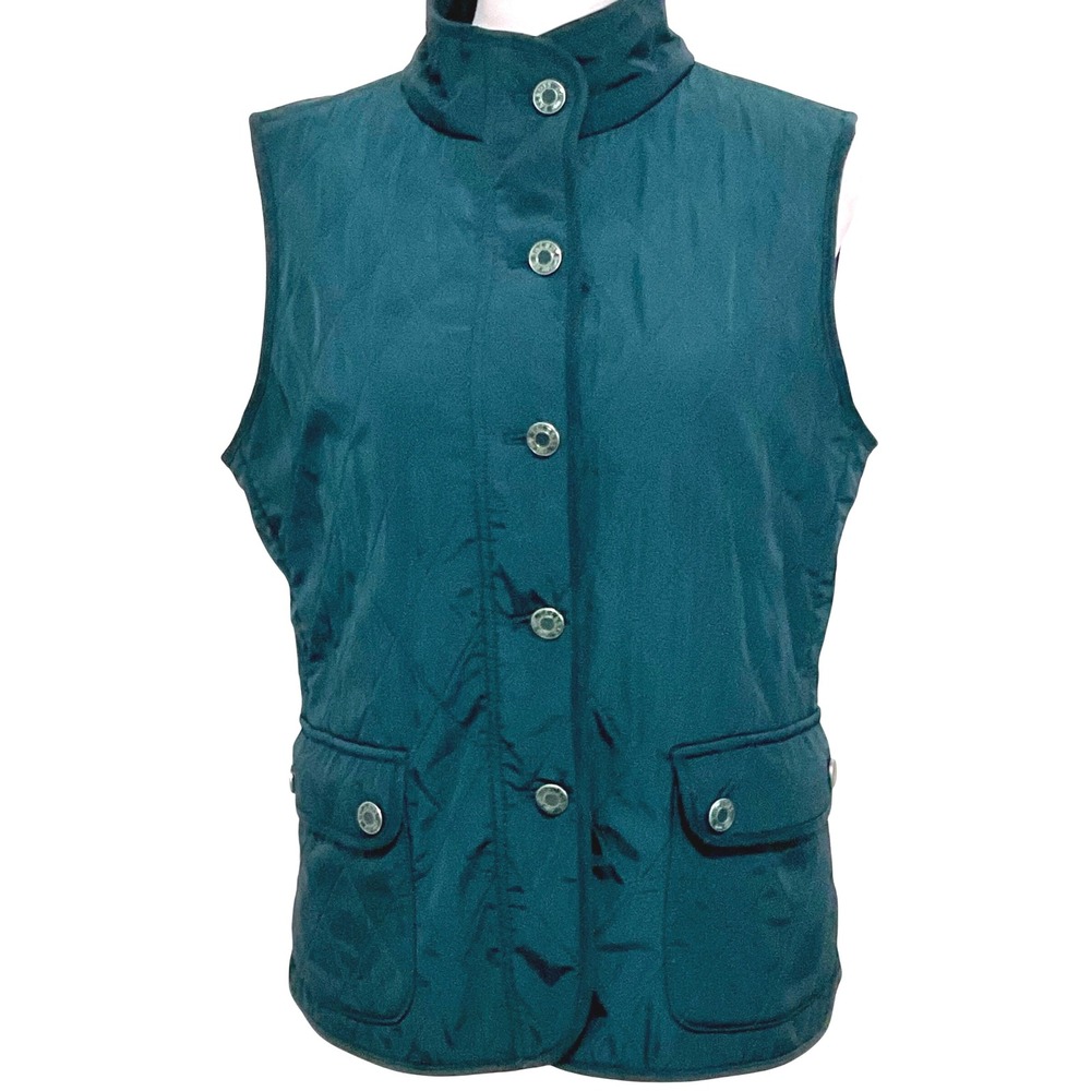 Talbots quilted barn vest logo buttons pockets fleece lined‎ women's small green